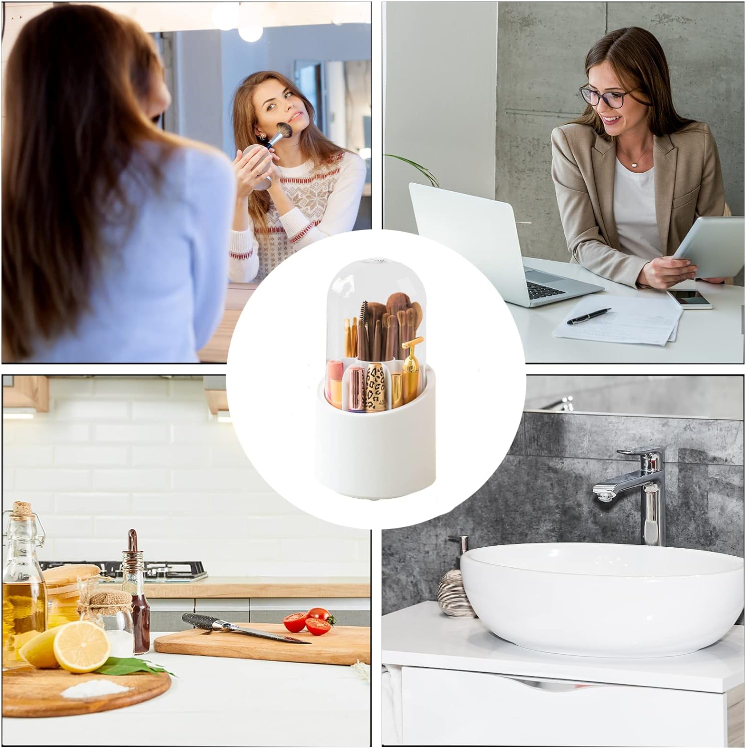 360° Rotating Makeup Brush Organizer