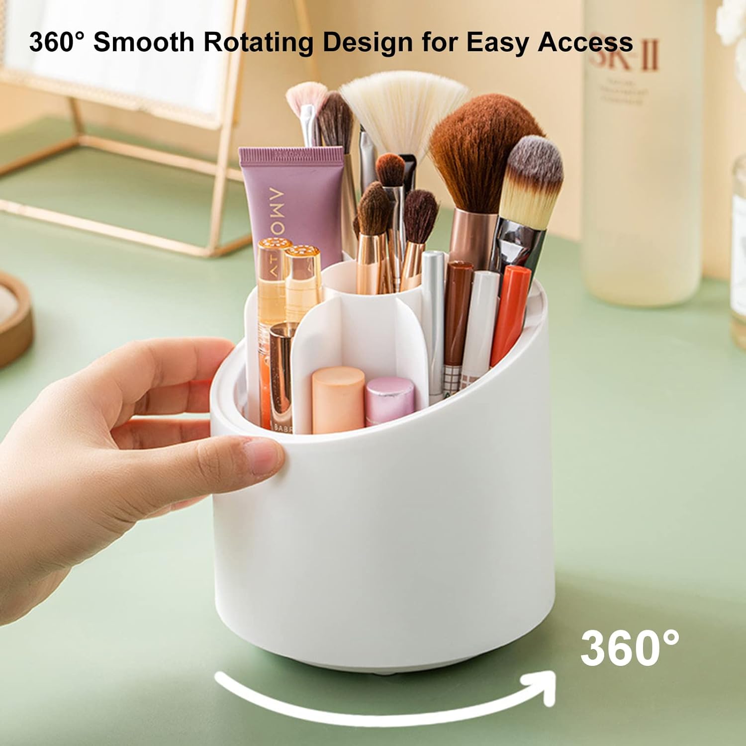 360° Rotating Makeup Brush Organizer