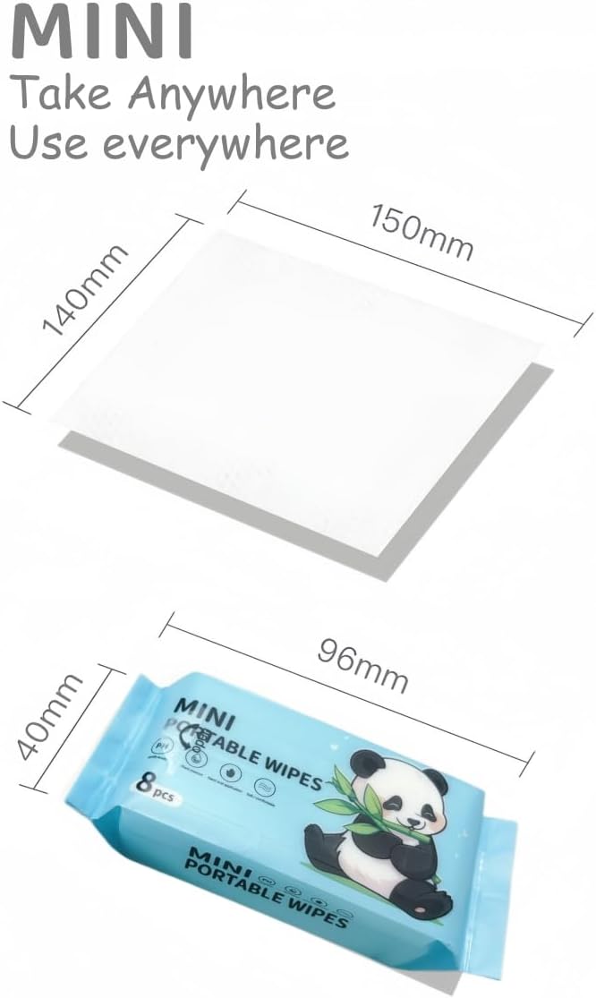 Mini unscented water-based wipes for sensitive skin – thick, durable, portable, and safe for babies, kids, and adults – perfect for travel and everyday use