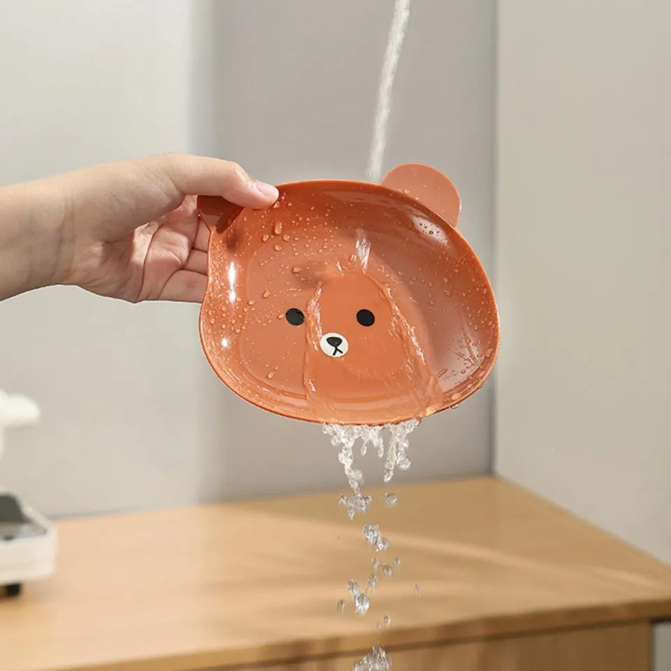 8-piece cartoon bear shape dessert plates set with storage stand β food-grade plastic for kids