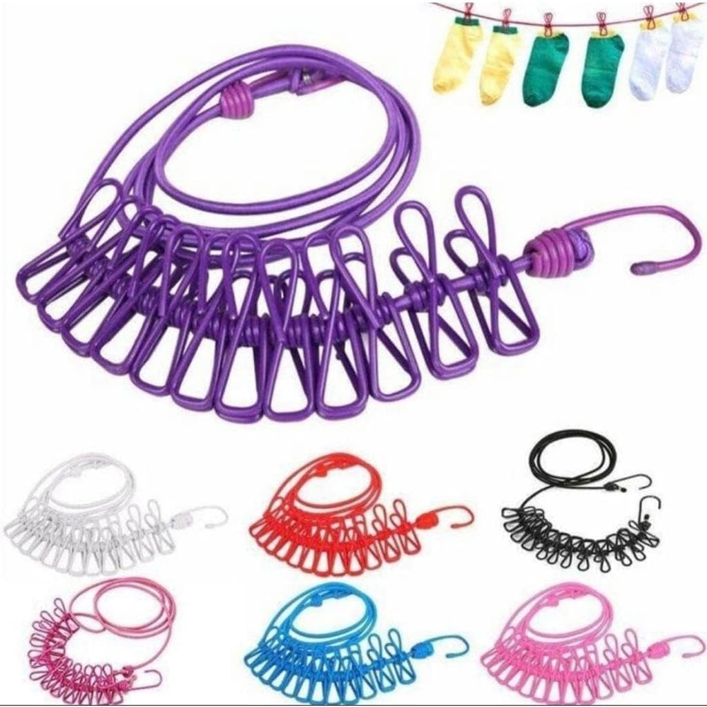 Elastic Clothesline Rope with Clips