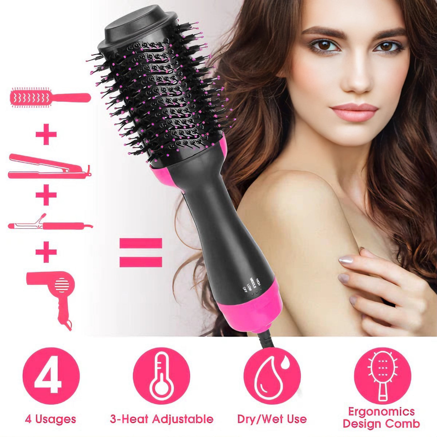 Blow dryer brush for all hair types with nylon pin and tufted bristles