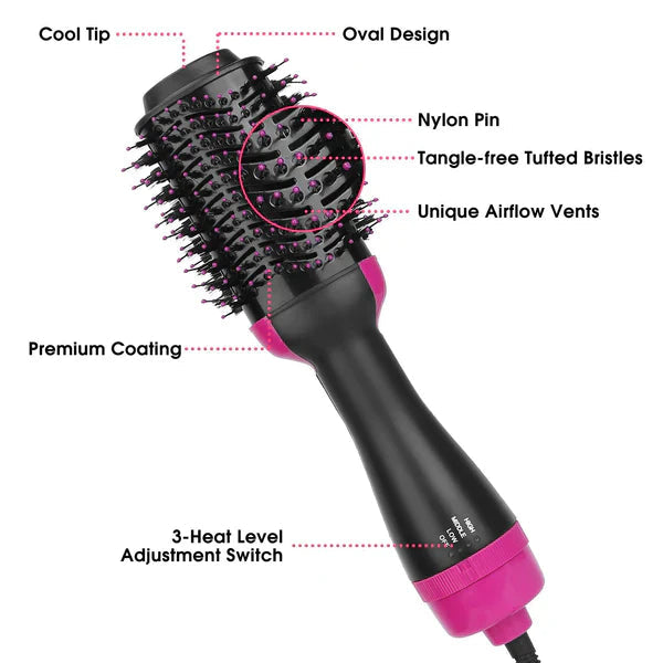 Oval-shaped hair dryer brush for smooth, shiny, and voluminous results