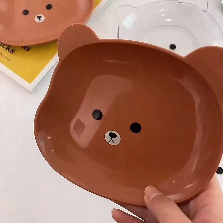 8-piece cartoon bear shape dessert plates set with storage stand β food-grade plastic for kids