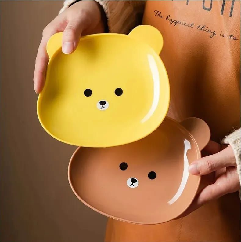8-piece cartoon bear shape dessert plates set with storage stand β food-grade plastic for kids