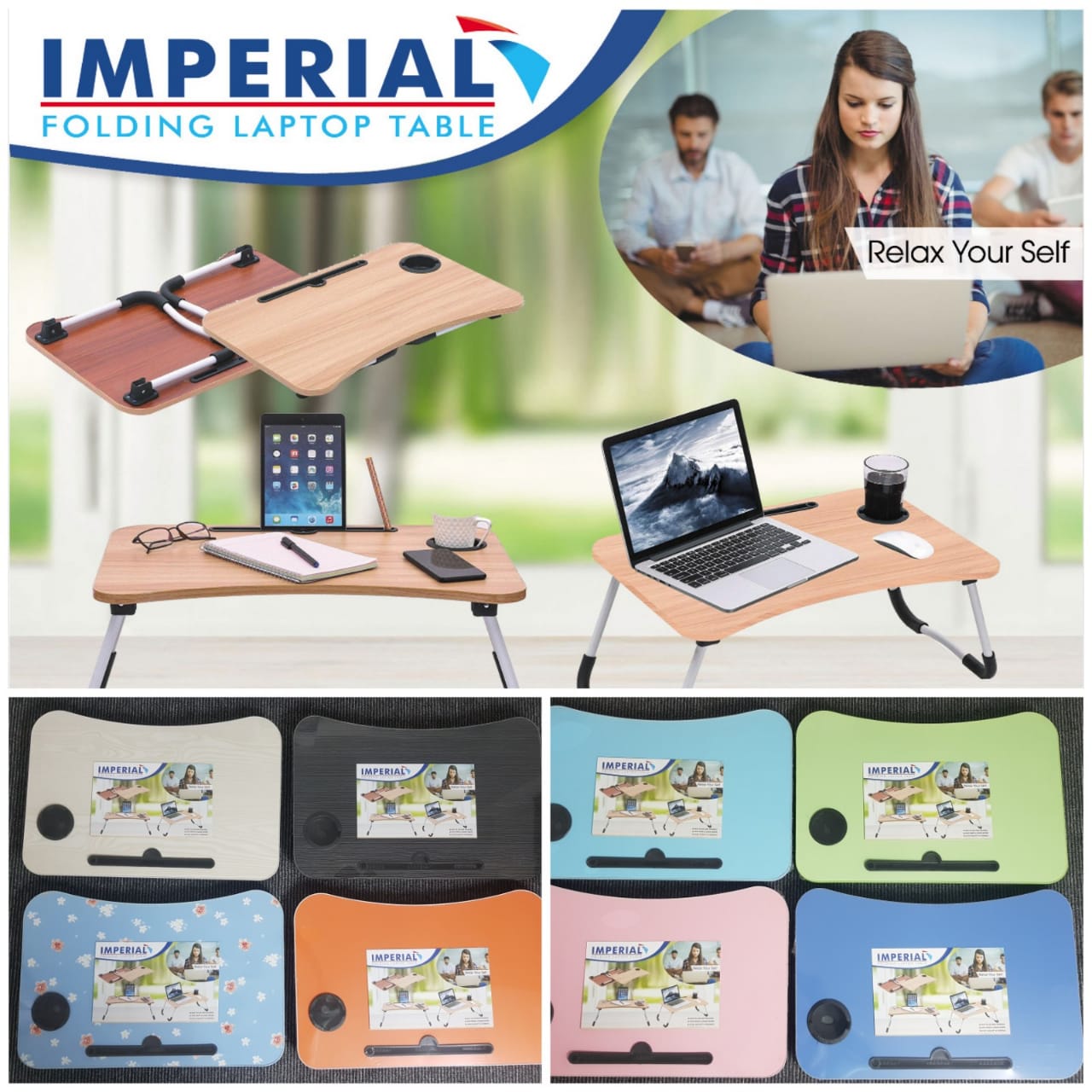 Folding Laptop Table with Tablet & Phone Slot