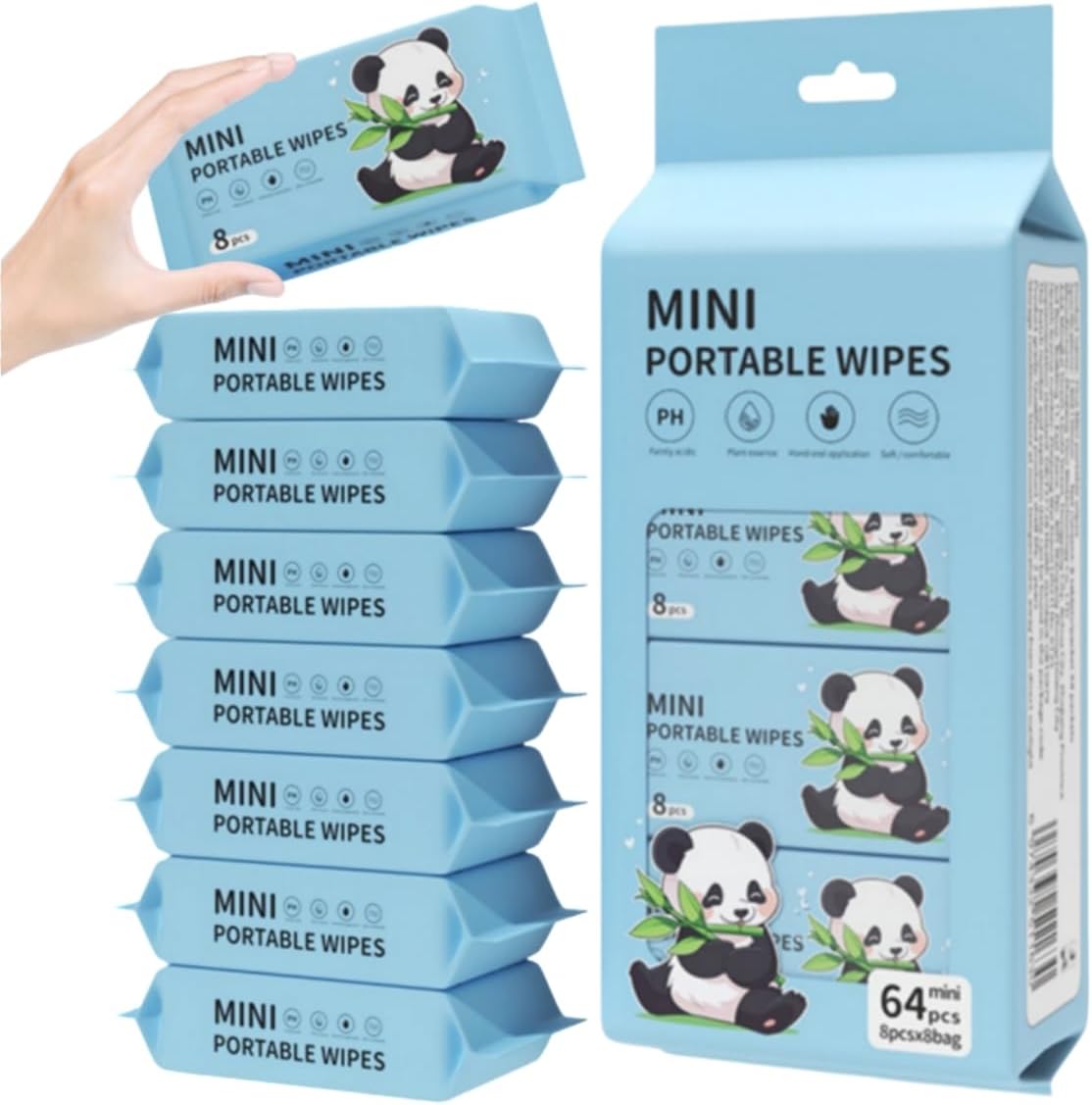 Mini unscented water-based wipes for sensitive skin – thick, durable, portable, and safe for babies, kids, and adults – perfect for travel and everyday use