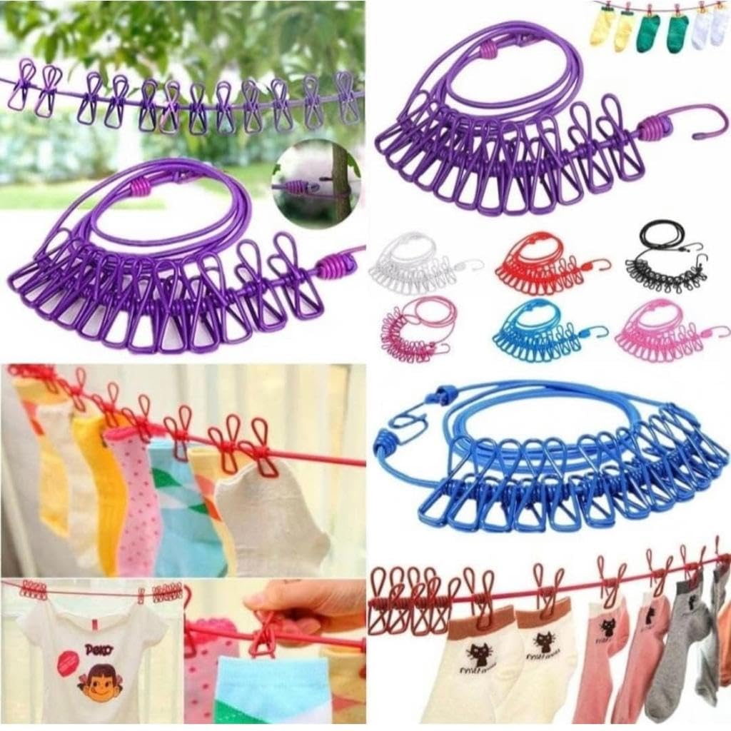 Elastic Clothesline Rope with Clips