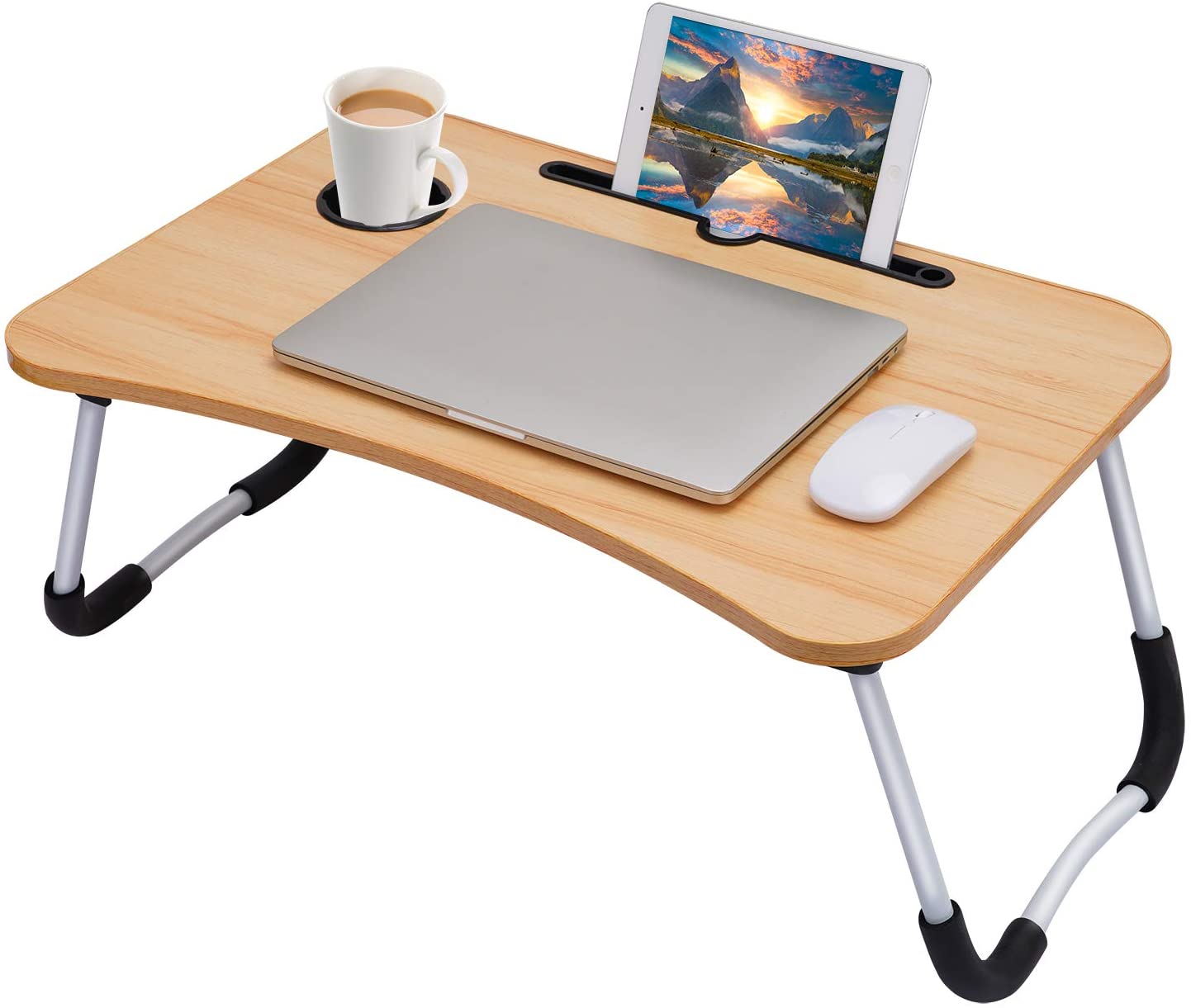 Folding Laptop Table with Tablet & Phone Slot