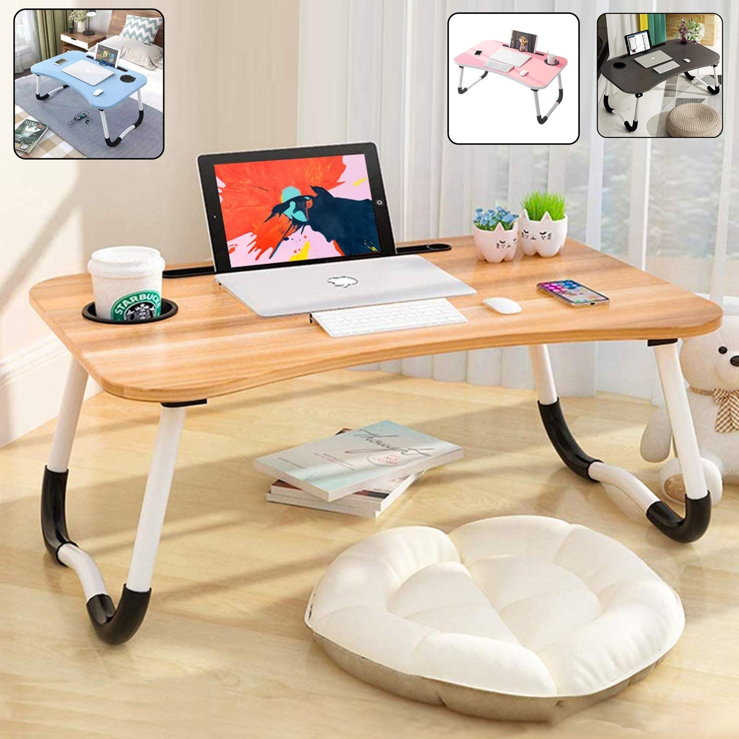 Folding Laptop Table with Tablet & Phone Slot
