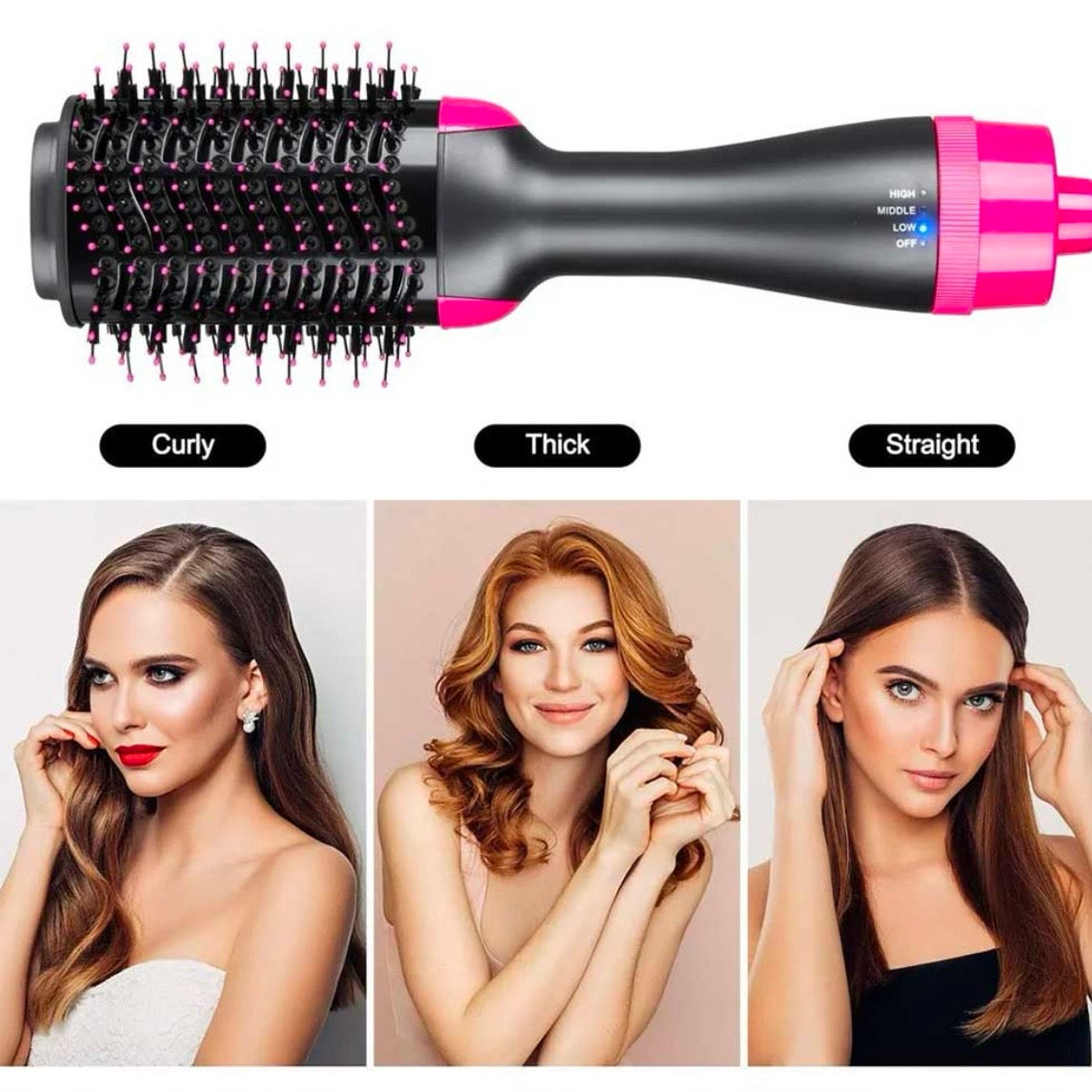 Blow dryer brush for all hair types with nylon pin and tufted bristles